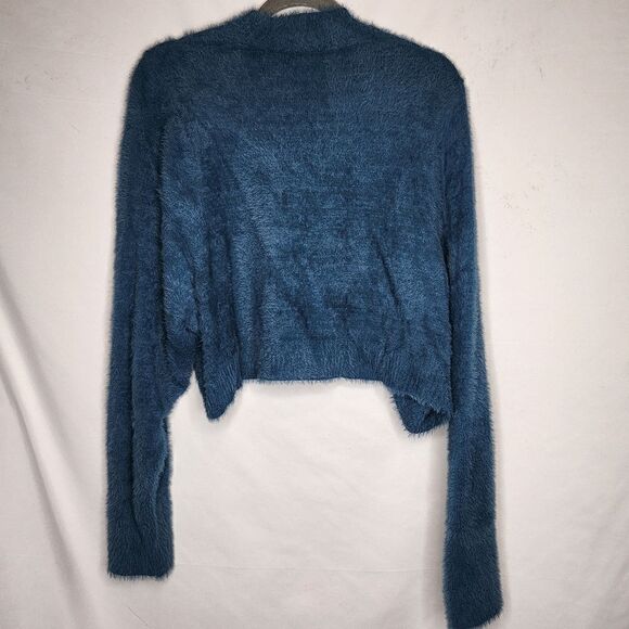 5X 28W Torrid Blue Shrug Eyelash Sweater Bolero Textured Knit Crop 90s Y2K Fuzzy - Picture 8 of 8